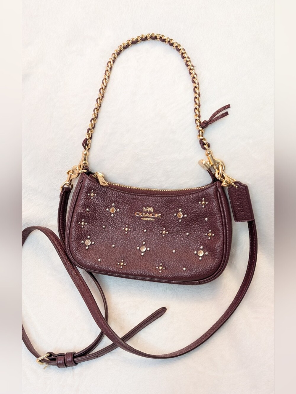 Coach Teri Mini Crossbody Bag Dark Wine Leather Handbag Gems EUC - Picture 9 of 10